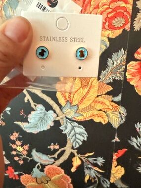 Turquoise Blue Bear Silhouette Stud Earrings